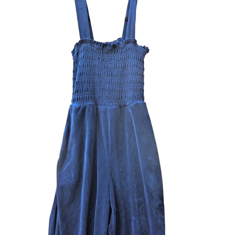 M Juicy Couture Heritage Smocked Velour Jumpsuit Regal Blue Pockets Coquette - Picture 3 of 8